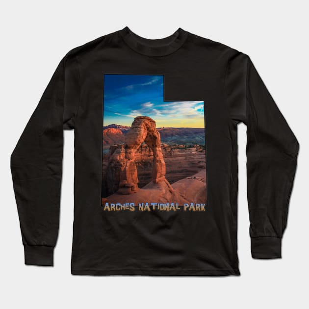 Utah State Outline (Arches National Park) Long Sleeve T-Shirt by gorff